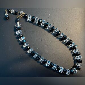 1920-1930 facet black clear crystal glass beads brass clasp MWestGermany ArtDeco